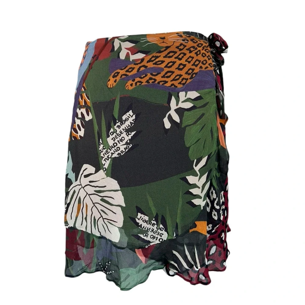 NWT Farm Rio Tropical Print Knee Length Wrap Skirt Size Small Anthropologie - Picture 1 of 12